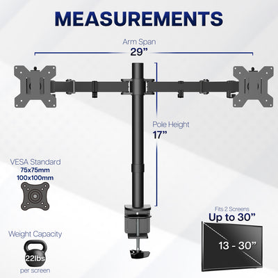 Dual Monitor Desk Mount Measurements and Specifications