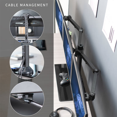 Cable management provided to maintain a clean and organized workspace.