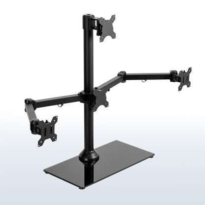 Sturdy height adjustable quad monitor desk stand.
