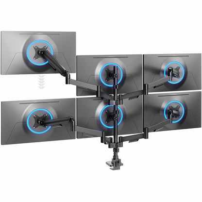 Hex Monitor Desk Mount (4 Mechanical Arms + 2 Fixed) - 17” to 27” Screens