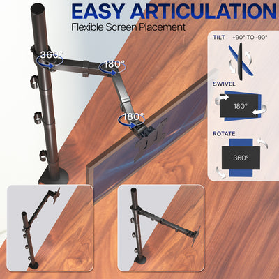 Flexible screen placement system with articulation features on a wooden surface