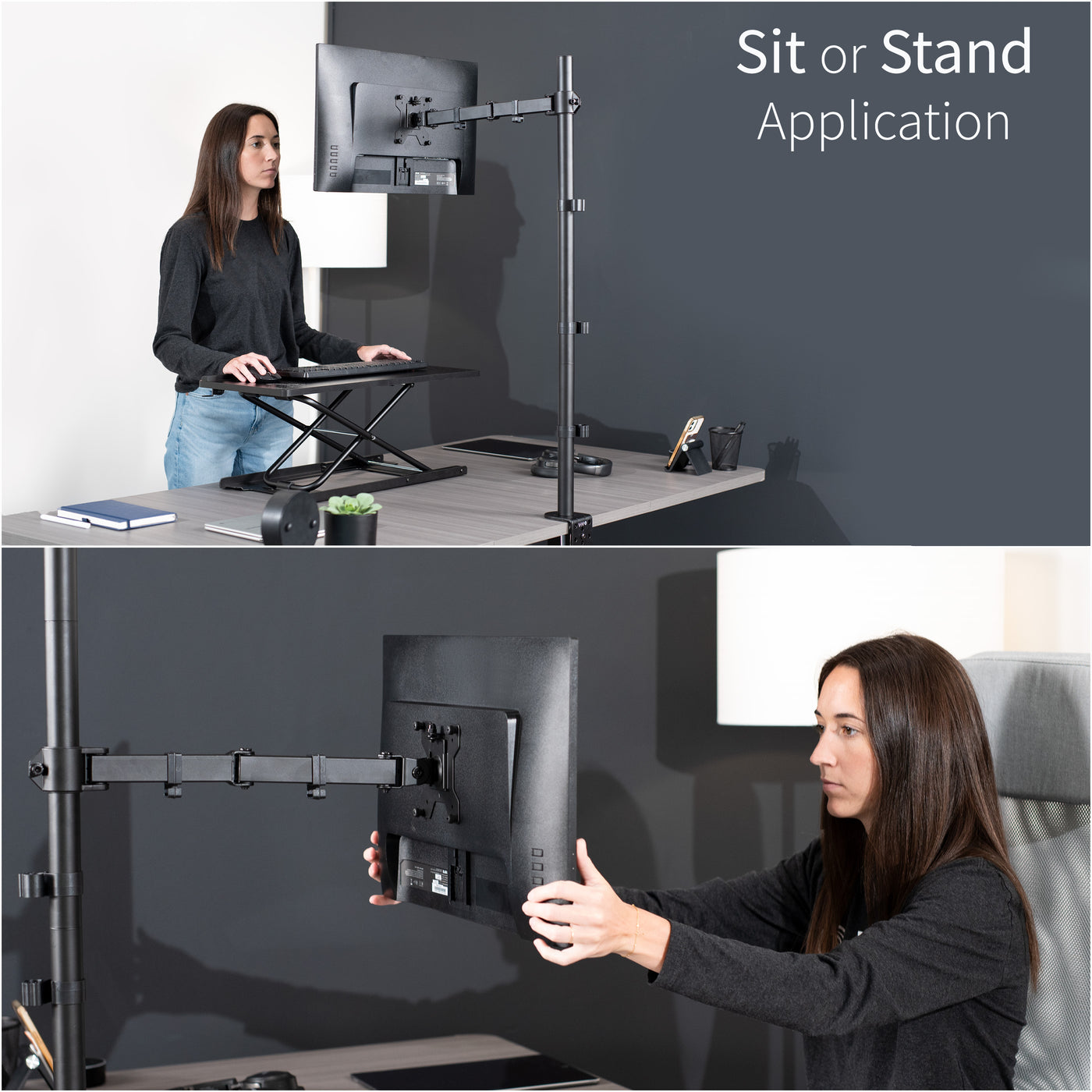 vivo Single Monitor Mount Extra Tall Adjustable Stand Fits One Screen Up to 27