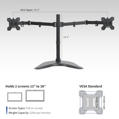 Sturdy adjustable dual monitor stand dimensions and weight capacity.