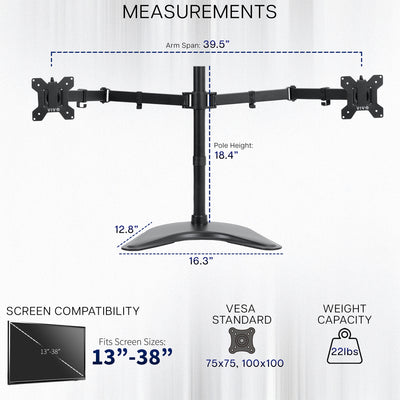 Sturdy adjustable dual monitor stand.