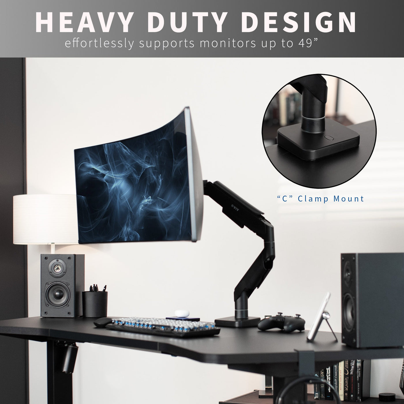  The ultimate ultrawide mount for gamers and content creators alike, this premium stand perfectly counterbalances the weight of your 17” to 49” monitor (up to 44 lbs) for optimal ergonomic positioning. 