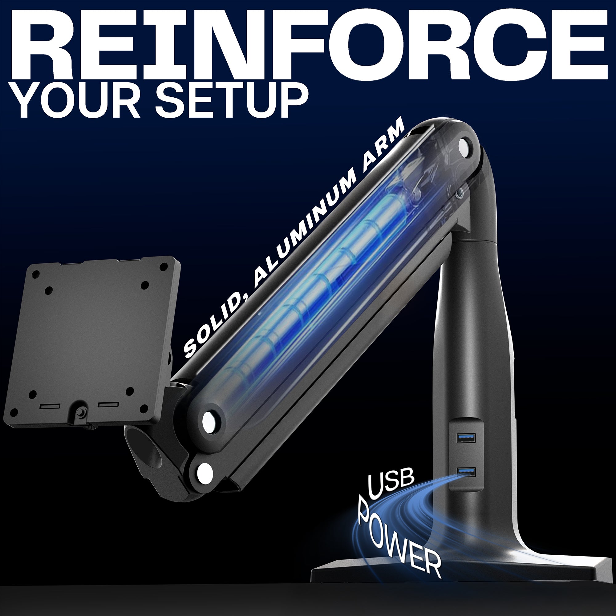 Pneumatic Arm Single Ultrawide Monitor Desk Mount with USB - Up to