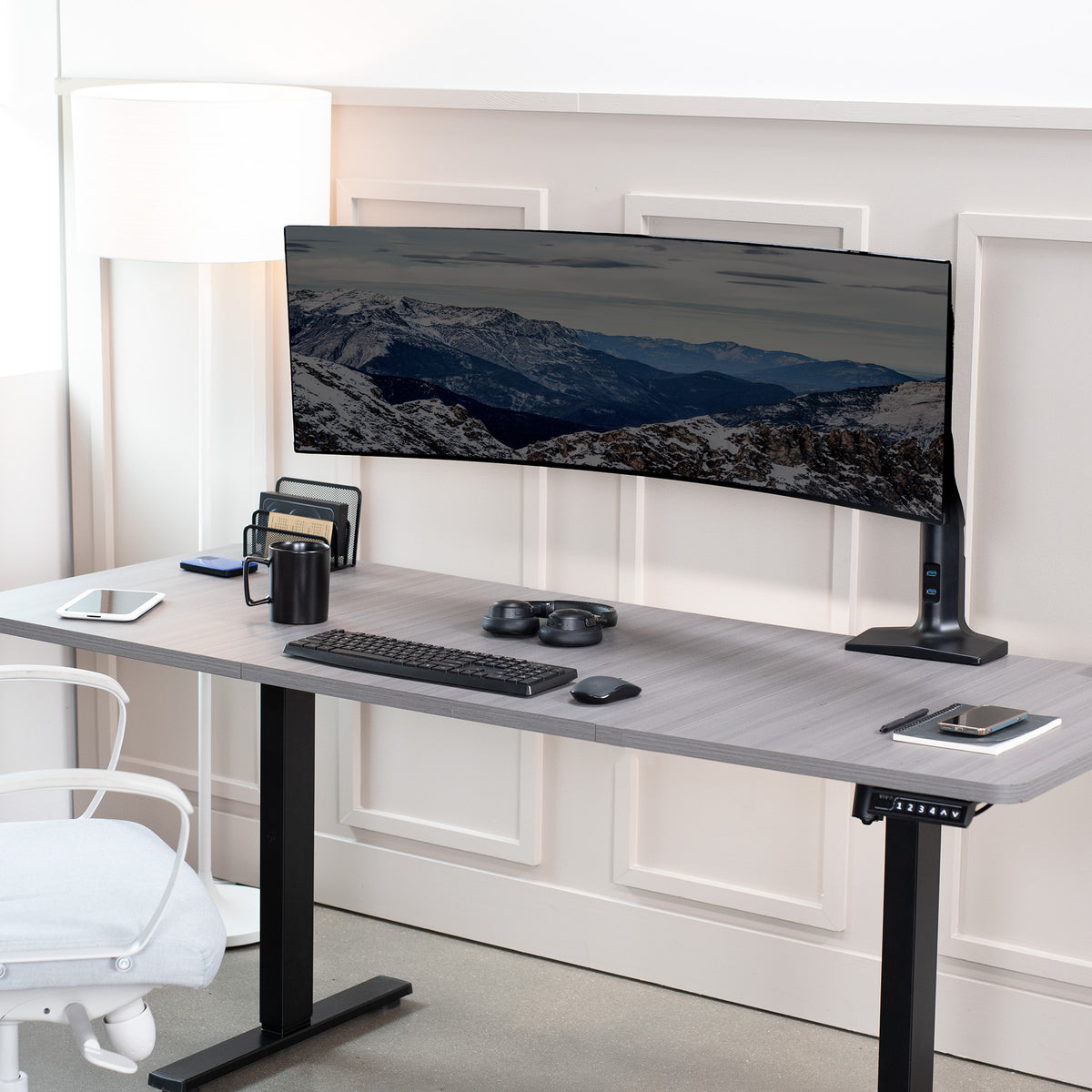 Pneumatic Arm Single Ultrawide Monitor Desk Mount with USB - Up to 49 ...