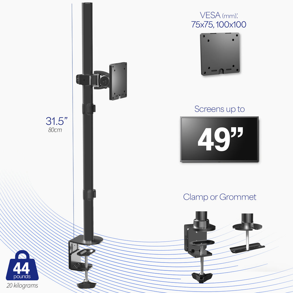 Single Ultrawide Monitor Extra Tall Desk Mount - Up to 49