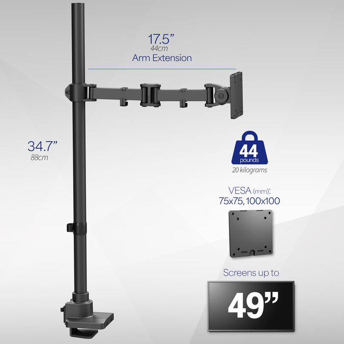Single Ultrawide Monitor Extra Tall Desk Mount - Up to 49