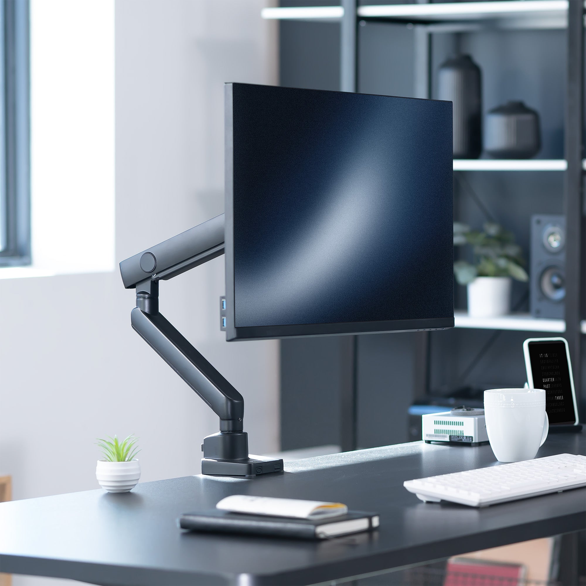 Pneumatic Arm Single Monitor Desk Mount  