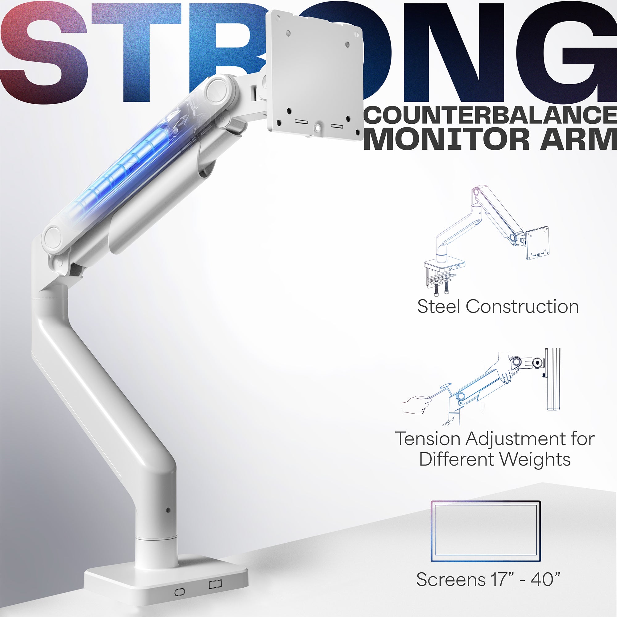 Mechanical Arm Single Ultrawide Monitor Desk Mount - Up to 40" Screens