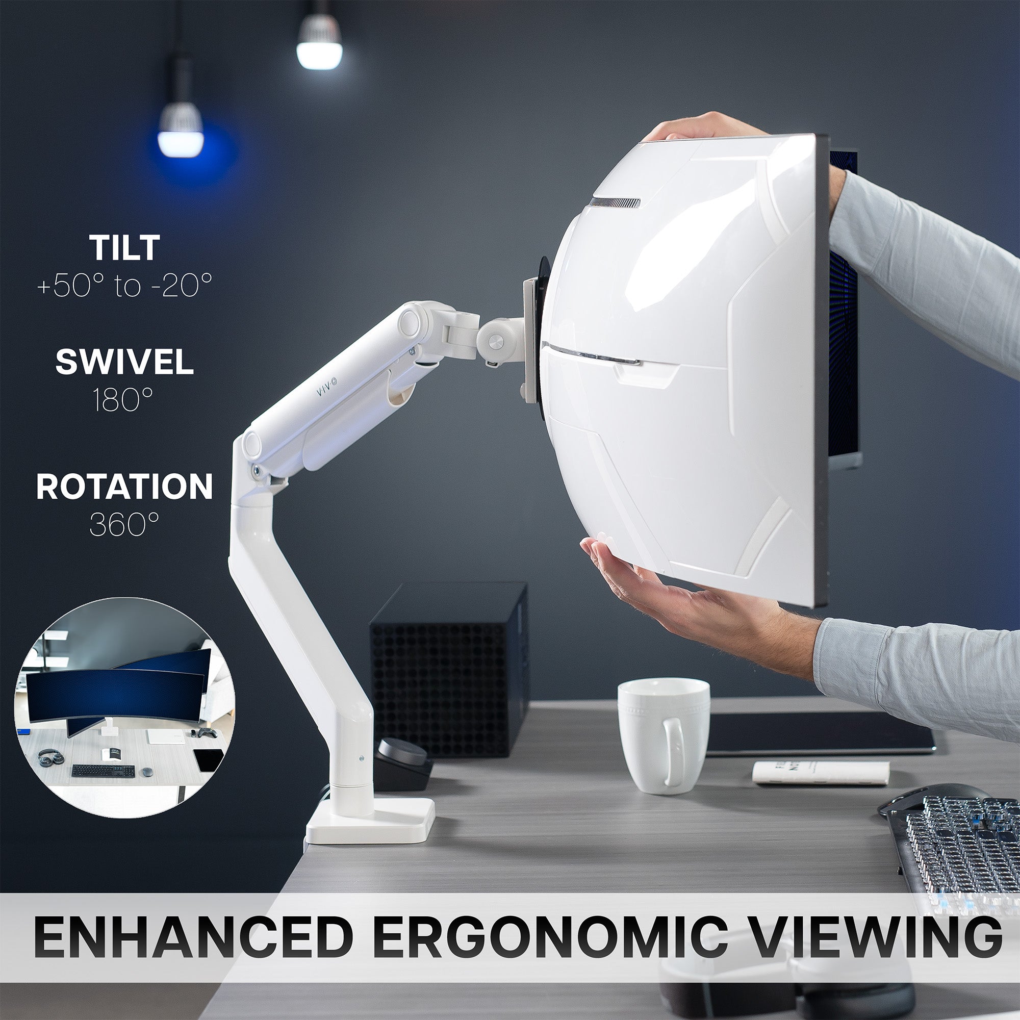 Mechanical Arm Single Ultrawide Monitor Desk Mount - Up to 40" Screens