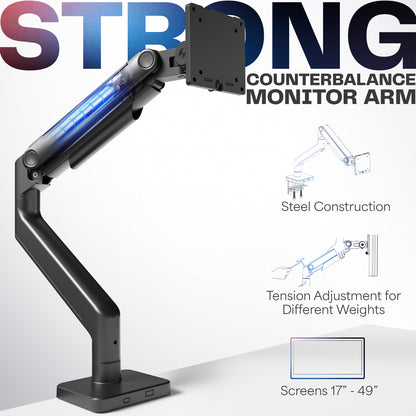 Mechanical Arm Single Ultrawide Monitor Desk Mount - Up to 49" Screens