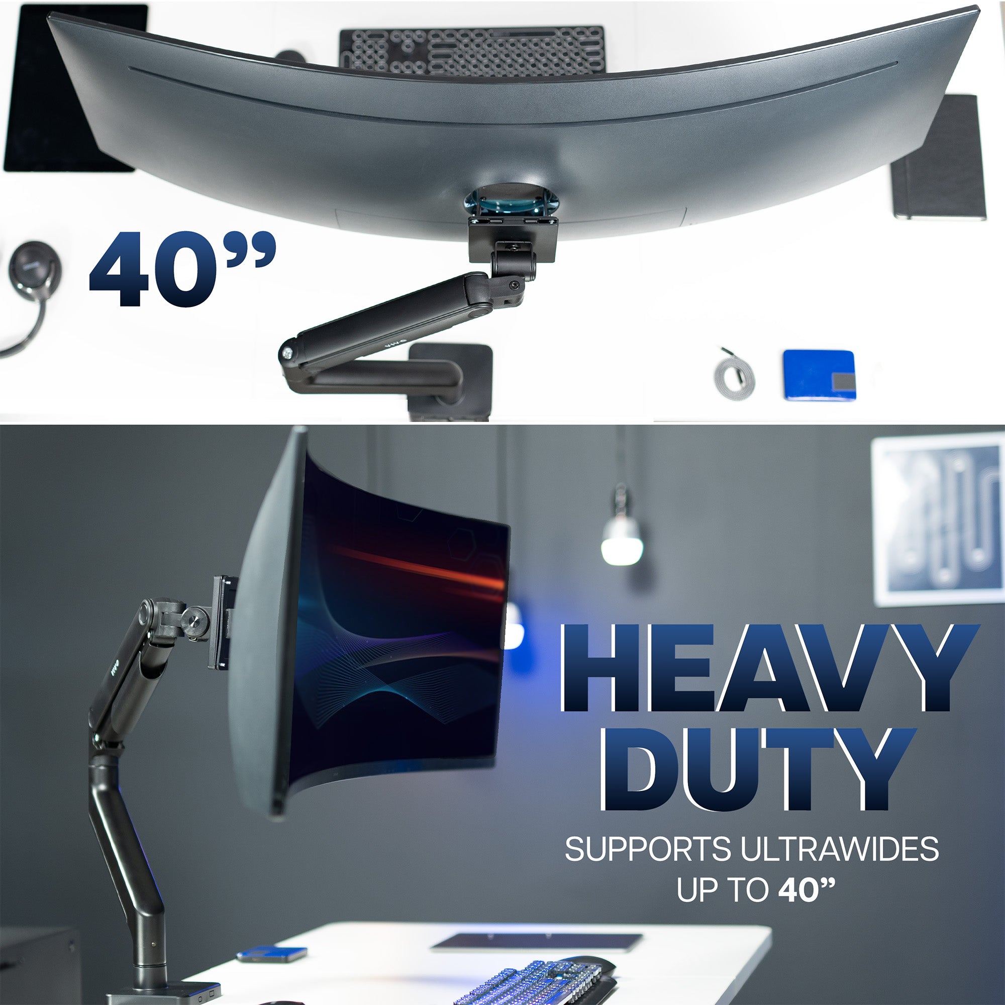 Mechanical Arm Single Ultrawide Monitor Desk Mount - Up to 40" Screens