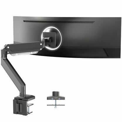 Pneumatic Arm Single Monitor Desk Mount with USB 
