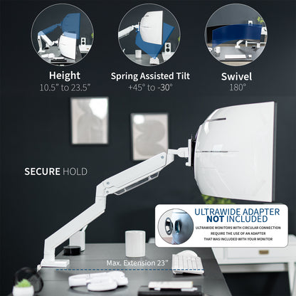 Sturdy adjustable pneumatic arm single ultrawide monitor ergonomic desk mount for office workstation