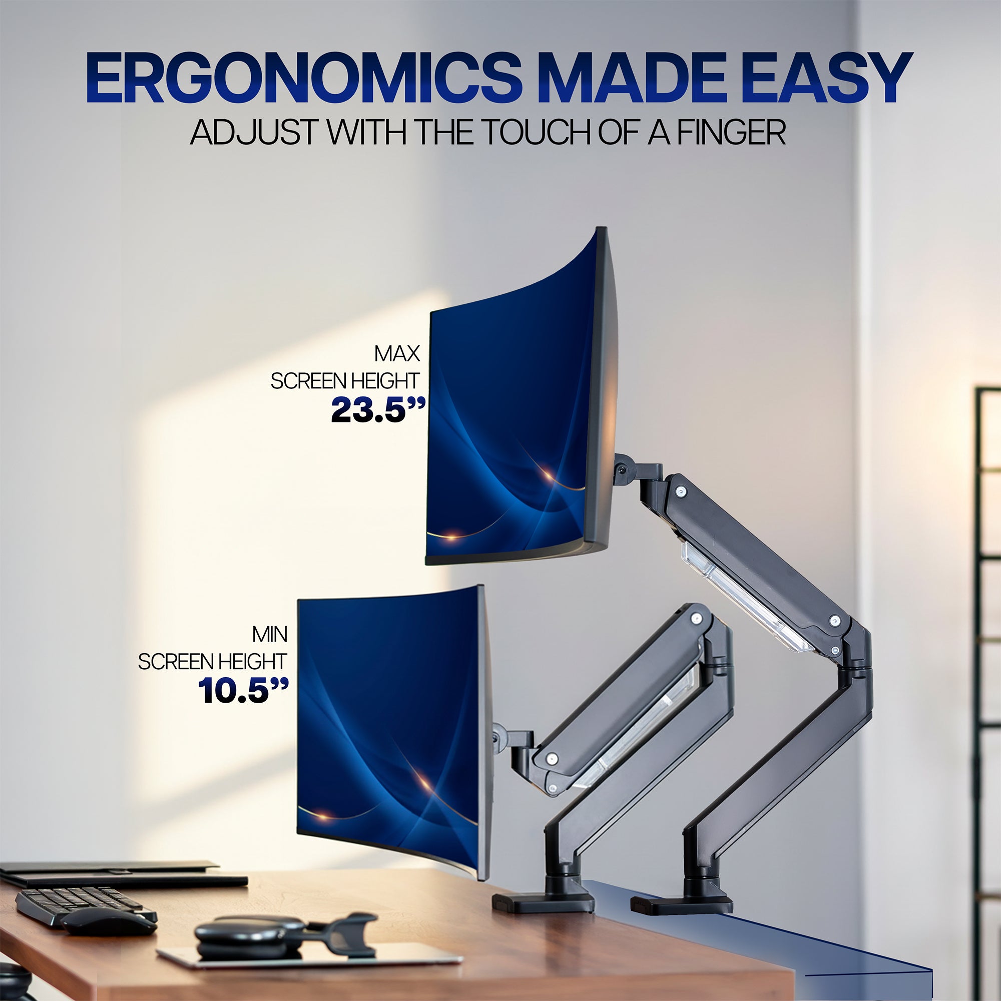Pneumatic Arm Single Ultrawide Monitor Desk Mount - Up to 49