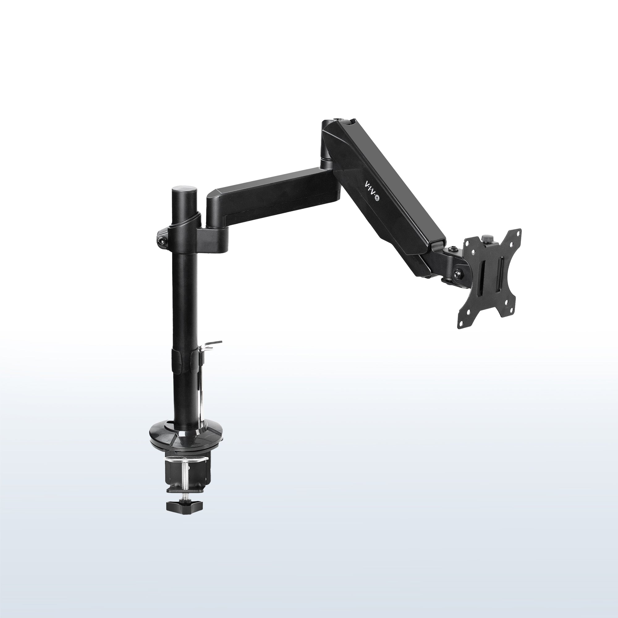 Sturdy adjustable pneumatic arm single monitor ergonomic desk mount for office workstation.