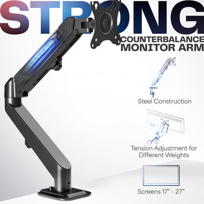 Pneumatic Arm Adjustable Articulating Single Monitor Desk Mount