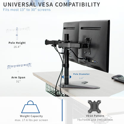 Monitor stand with VESA compatibility features on a white background
