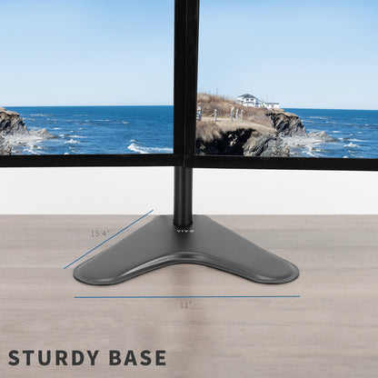 Table base with measurements against a scenic ocean backdrop