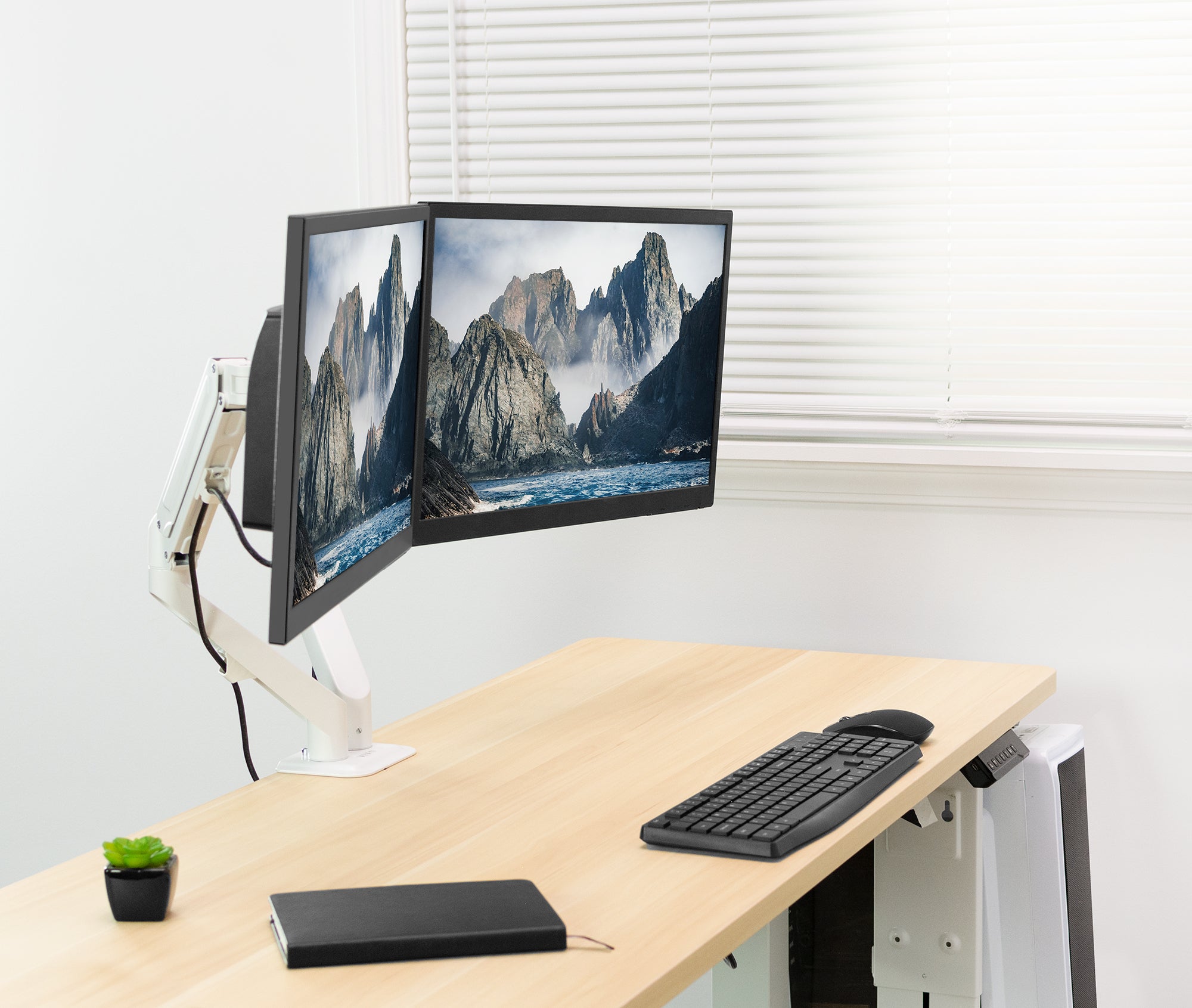 Heavy Duty Pneumatic Arm White Dual Monitor Desk Mount