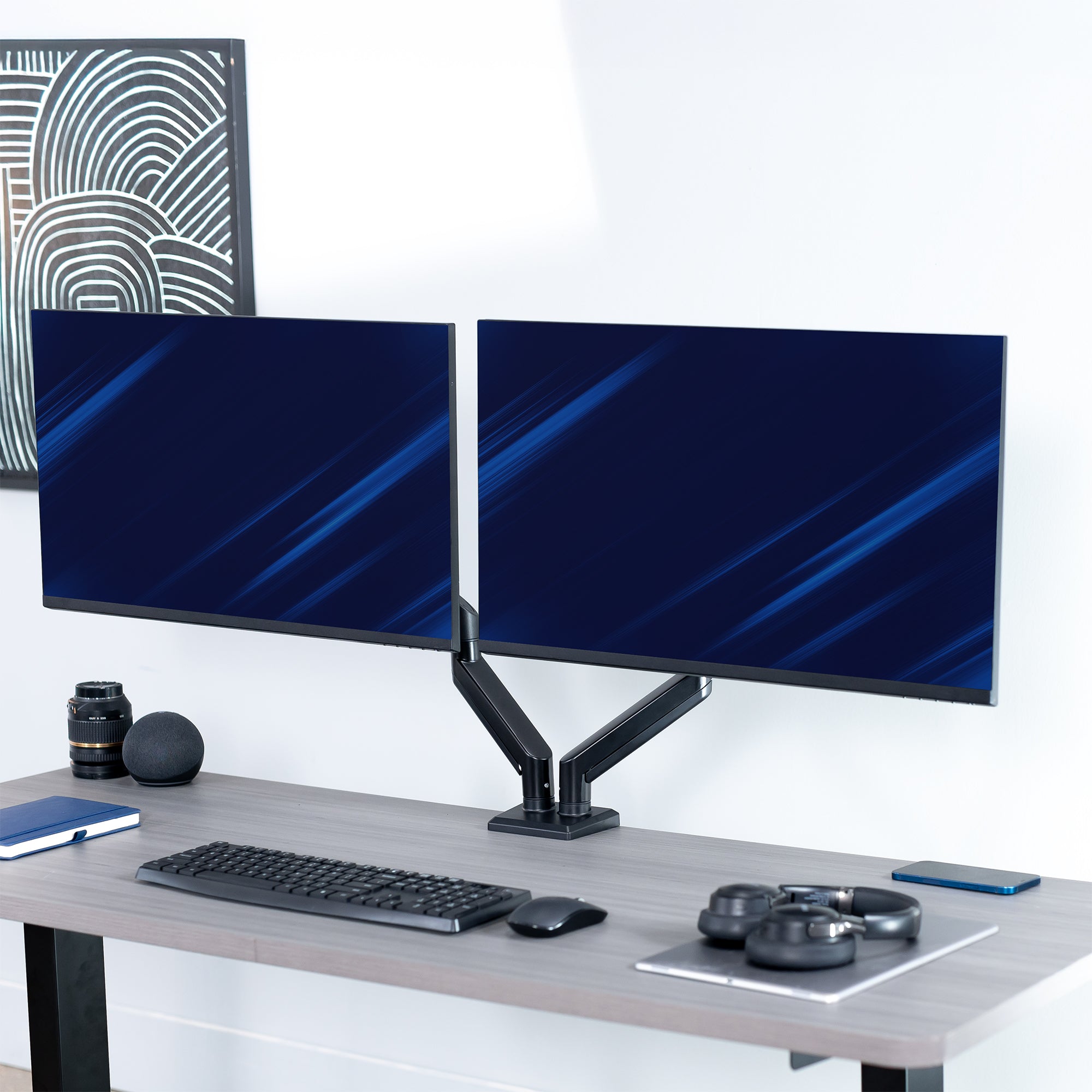 Heavy Duty Pneumatic Arm White Dual Monitor Desk Mount