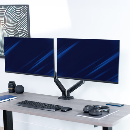 Heavy Duty Pneumatic Arm White Dual Monitor Desk Mount