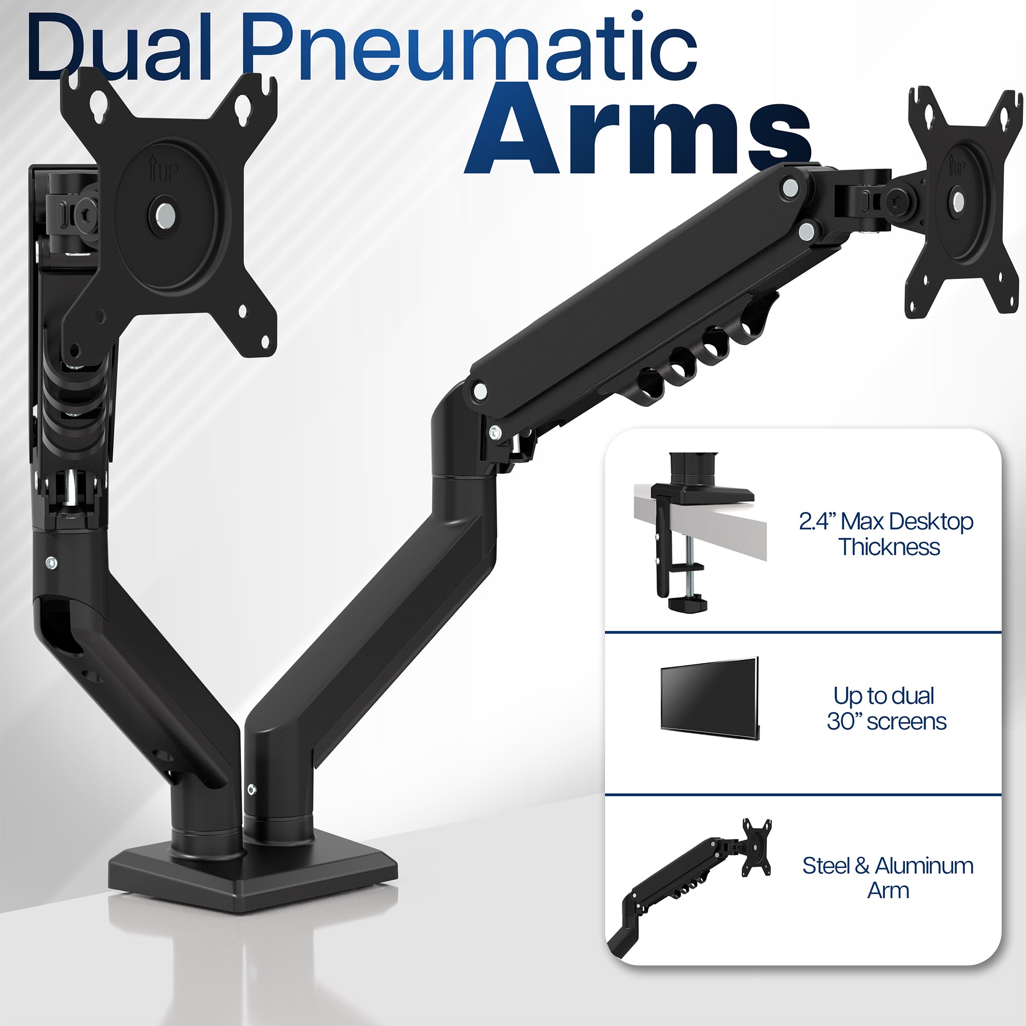 Heavy Duty Pneumatic Arm White Dual Monitor Desk Mount