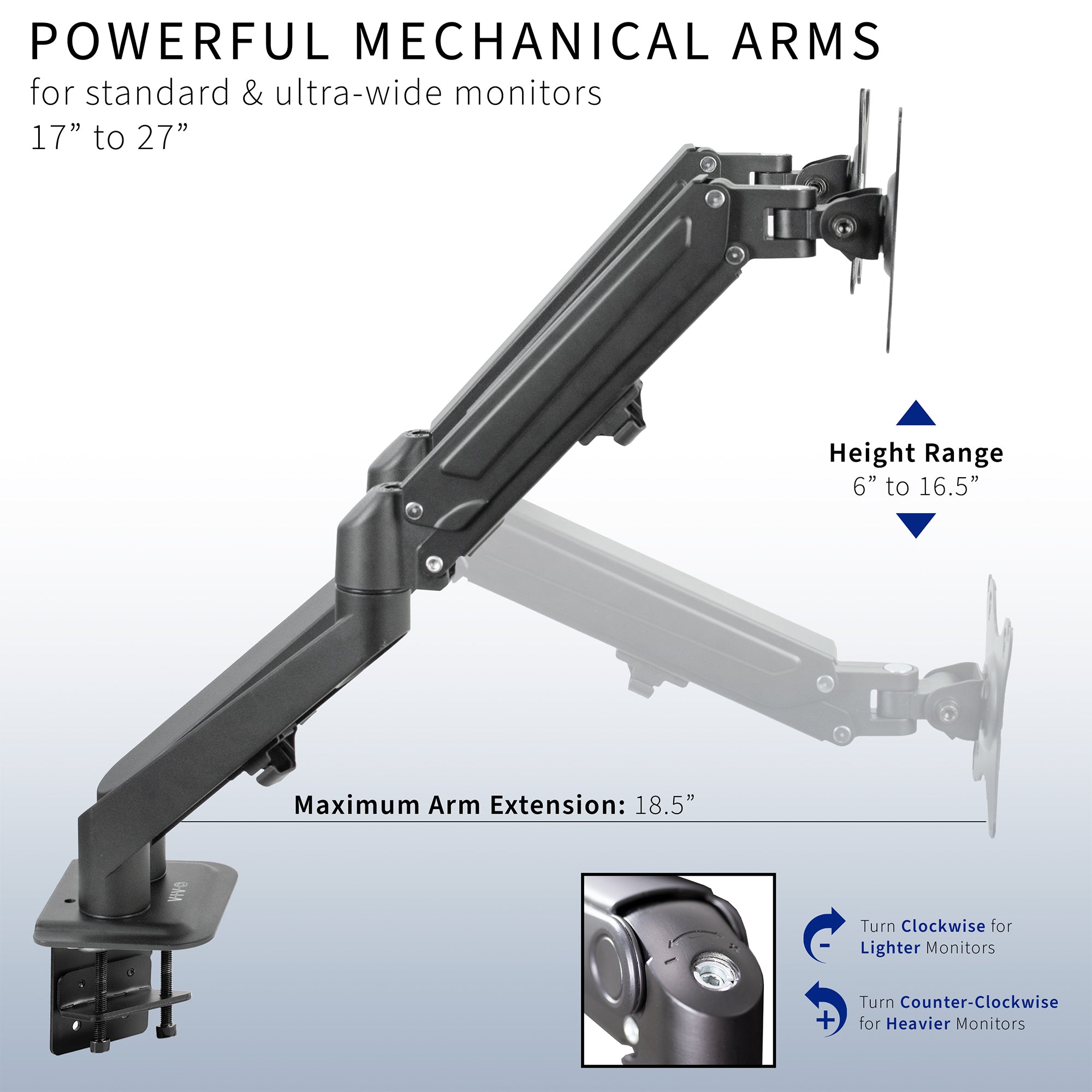 Height Adjustable Pneumatic Arm Dual Monitor Desk Mount