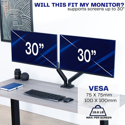 Heavy Duty Pneumatic Arm White Dual Monitor Desk Mount