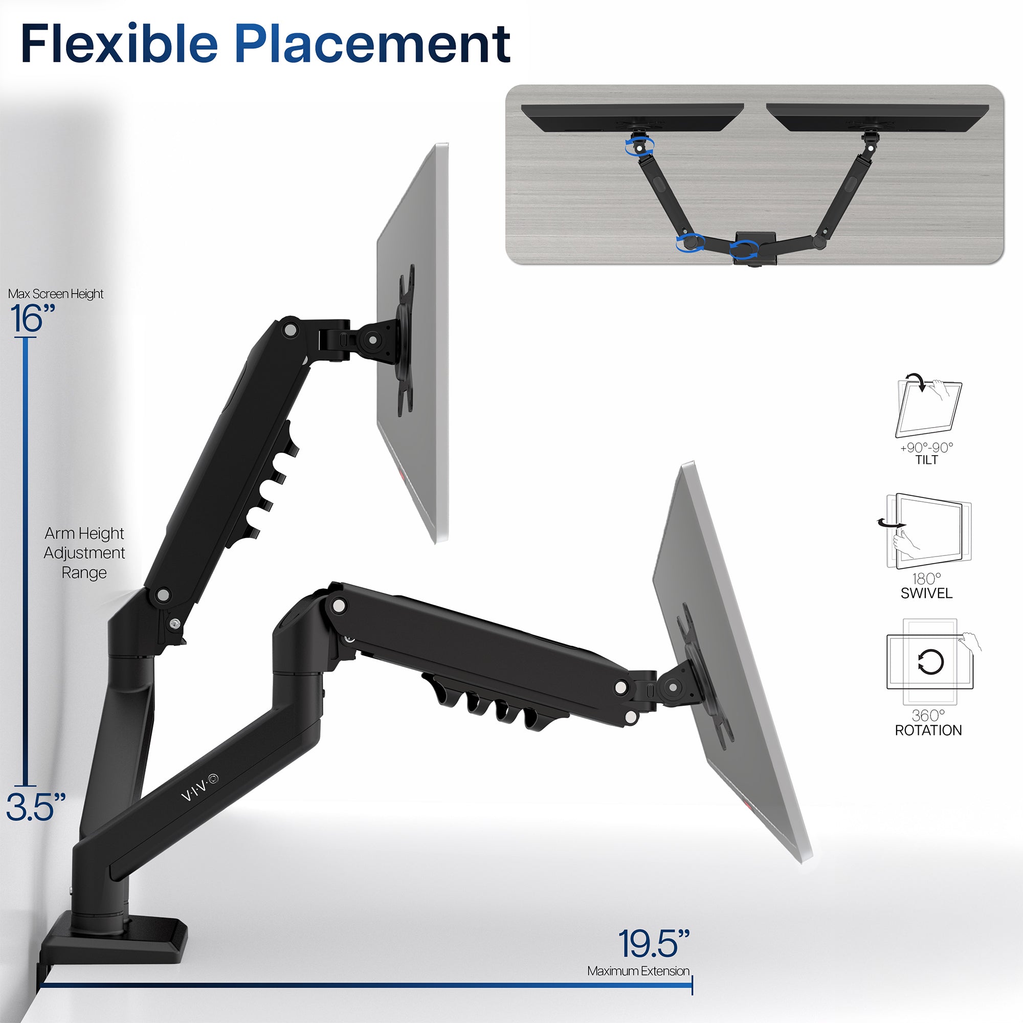 Heavy Duty Pneumatic Arm White Dual Monitor Desk Mount