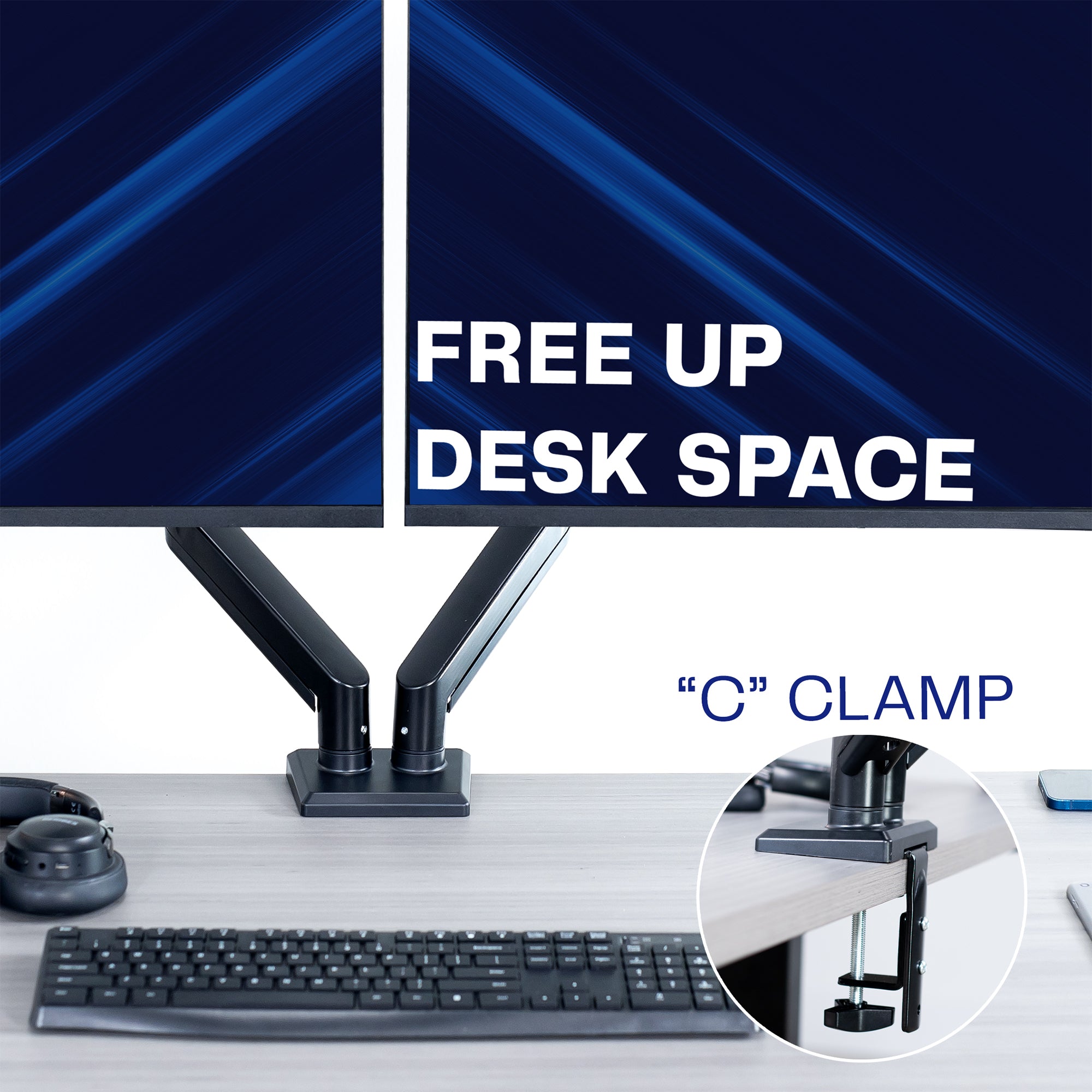 Heavy Duty Pneumatic Arm White Dual Monitor Desk Mount