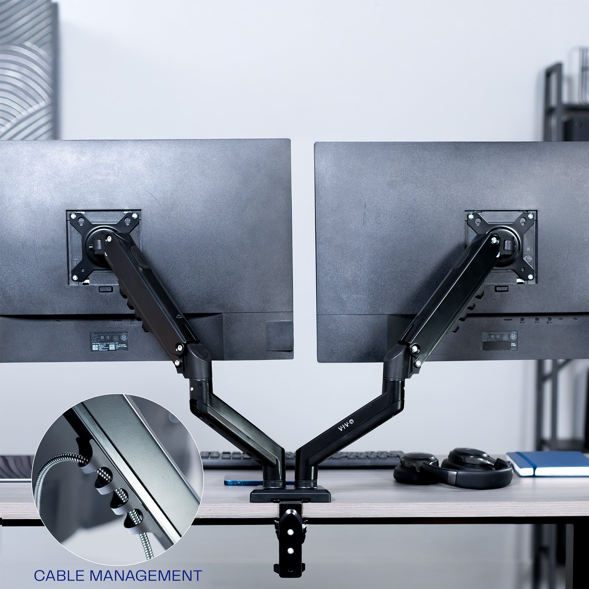Heavy Duty Pneumatic Arm White Dual Monitor Desk Mount