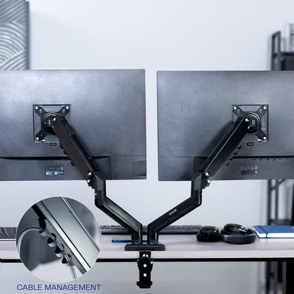 Heavy Duty Pneumatic Arm White Dual Monitor Desk Mount
