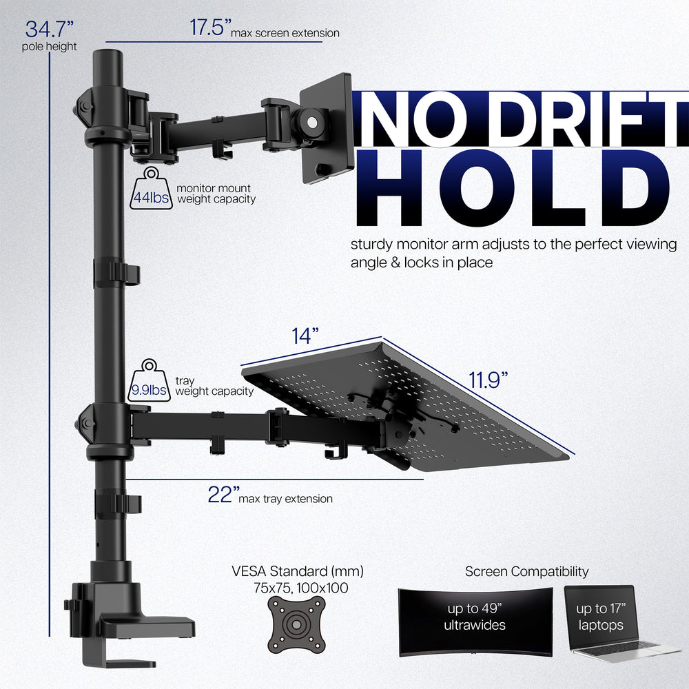 Ultrawide Monitor and Laptop Extra Tall Vertical Desk Mount - Up to 49 ...