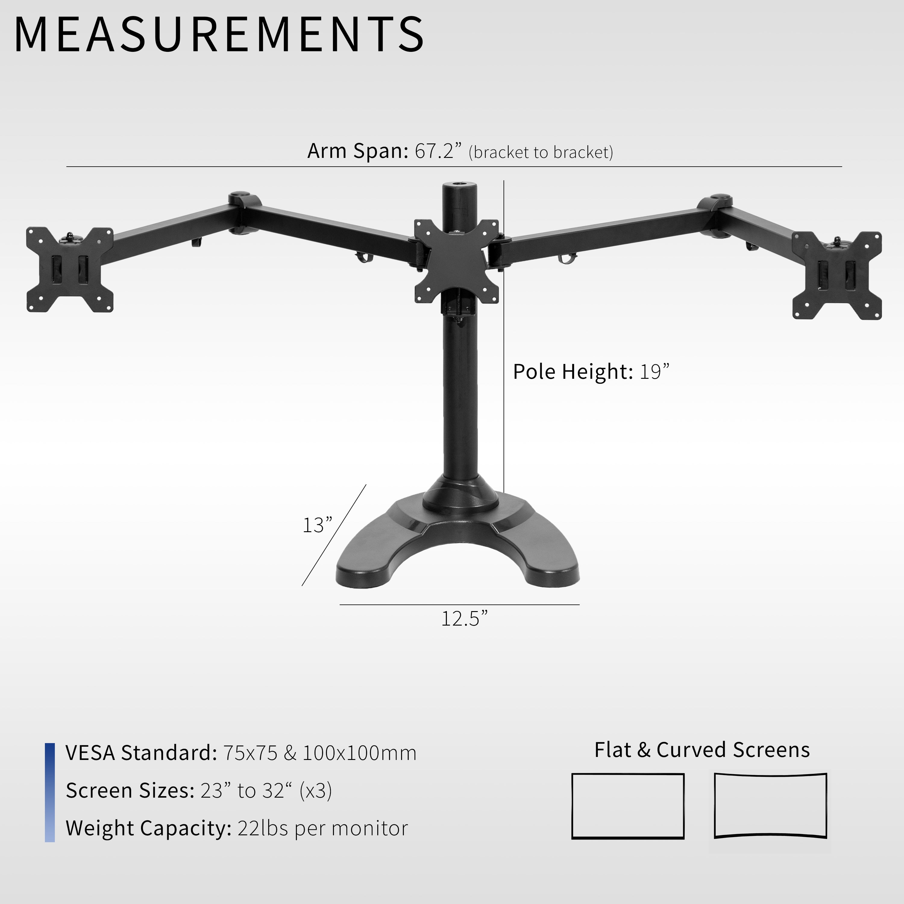 Triple 23" to 32" Monitor Desk Stand