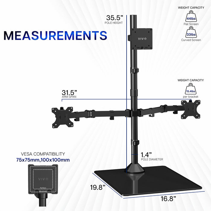 Triple Monitor Desk Stand (1 Ultrawide + 2 Standard) - Up to 49