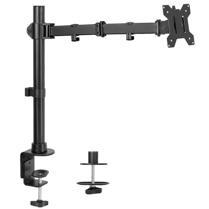 Single Ultrawide Monitor Desk Mount elevates ultra wide monitors to a comfortable viewing angle. The advanced tilt joint is designed to hold heavy screens securely.