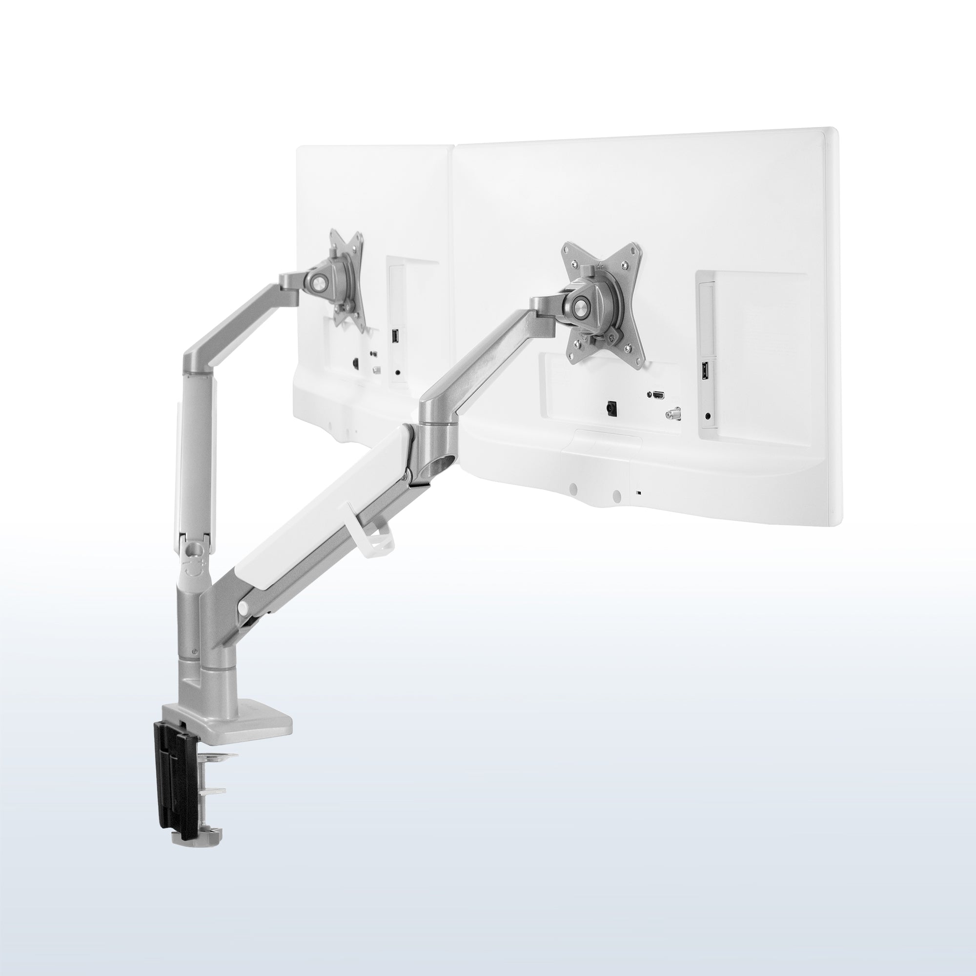Silver Pneumatic Arm Dual Monitor Desk Mount