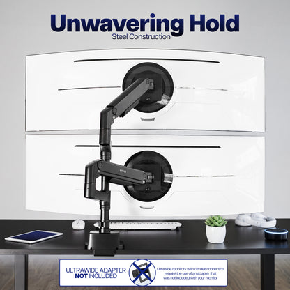 Pneumatic Arm Dual Ultrawide Monitor Desk Mount - Up to 49" Screens