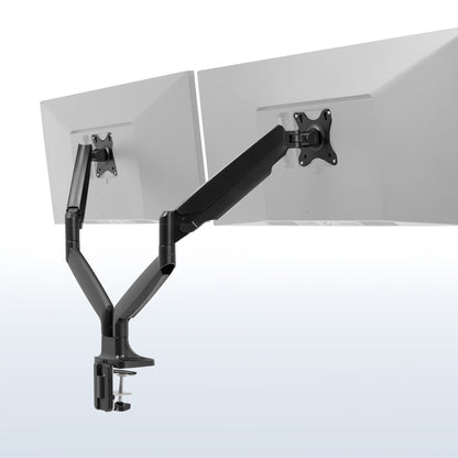 VIVO Premium Aluminum Heavy Duty Dual Monitor Mount holds two 17” to 40” monitors weighing 2.2 lbs to 24 lbs each, including ultra-wide screens.