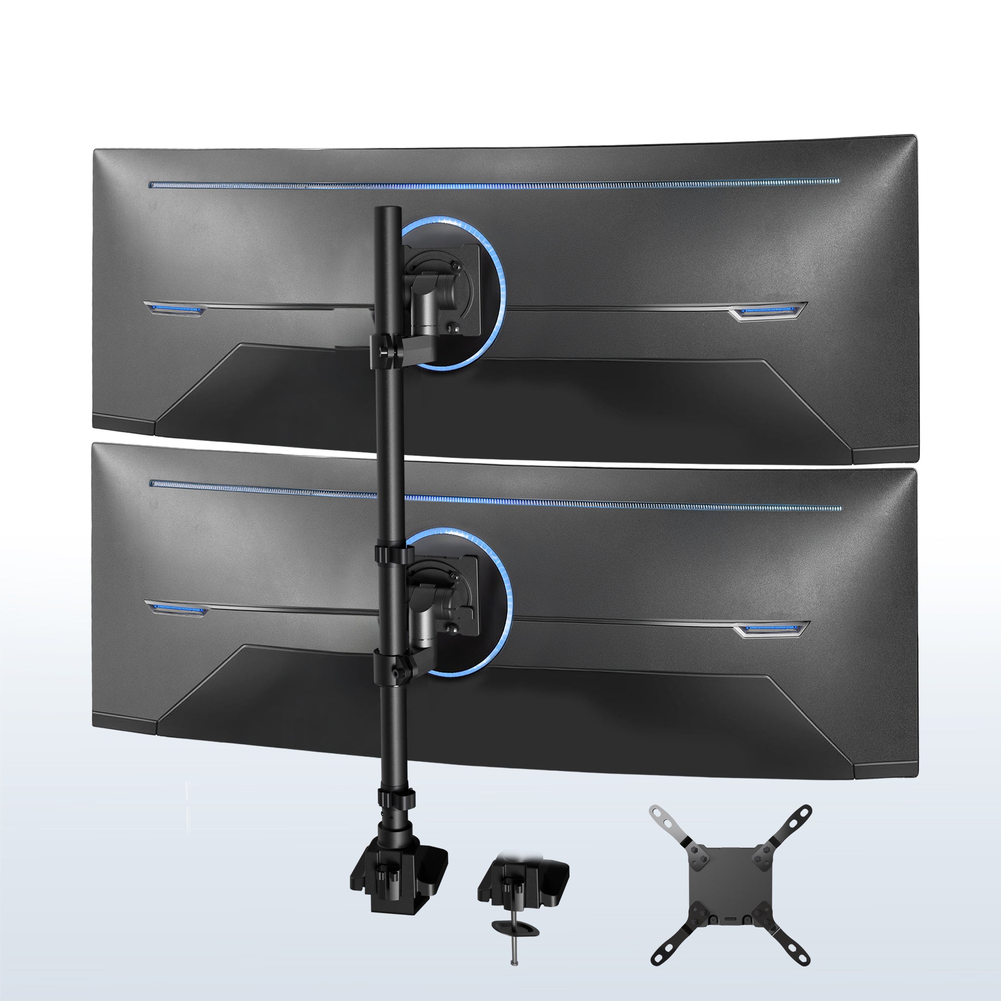 Monitor stand with dual monitor mount on a white background