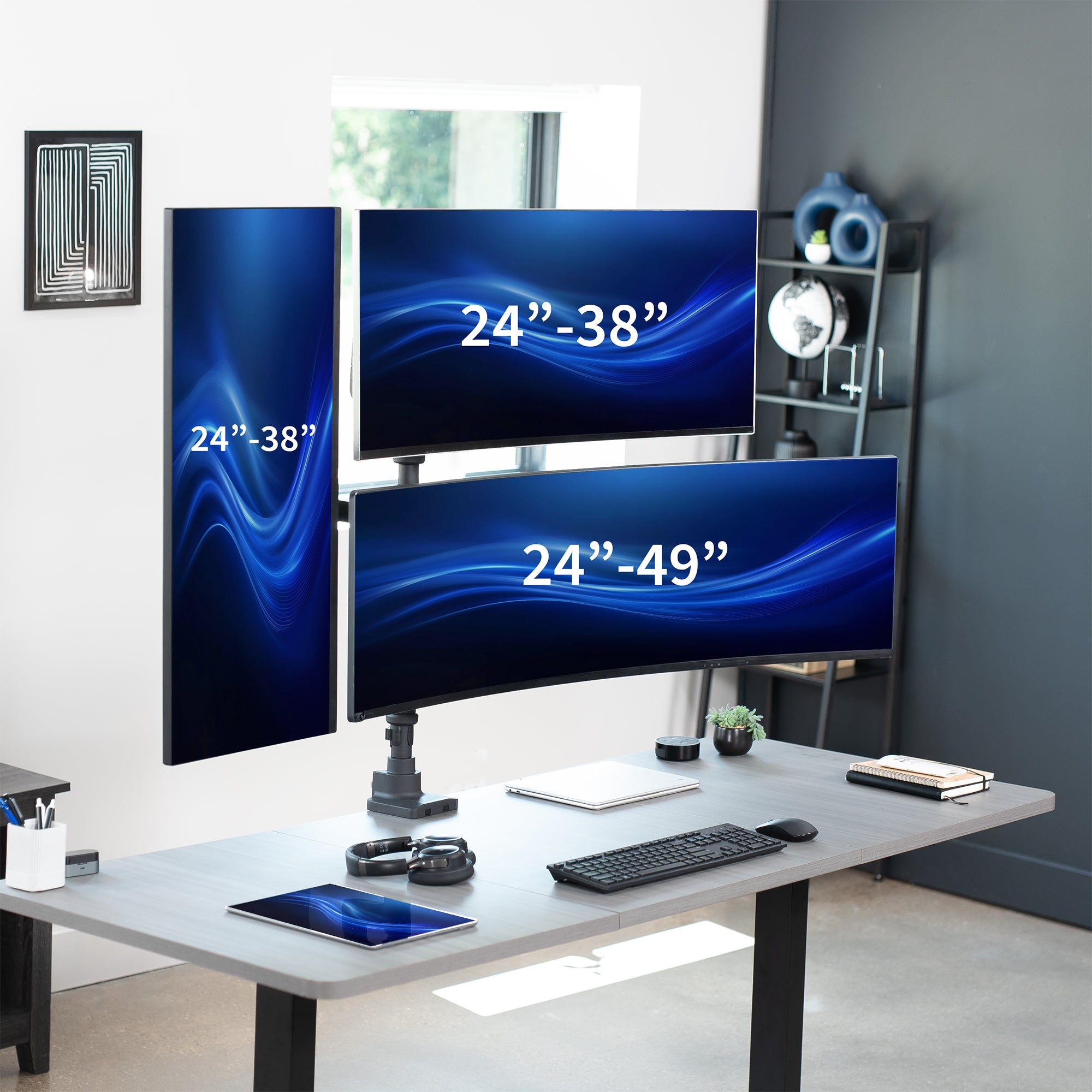 Pneumatic Arm Triple Ultrawide Monitor Extra Tall Desk Mount