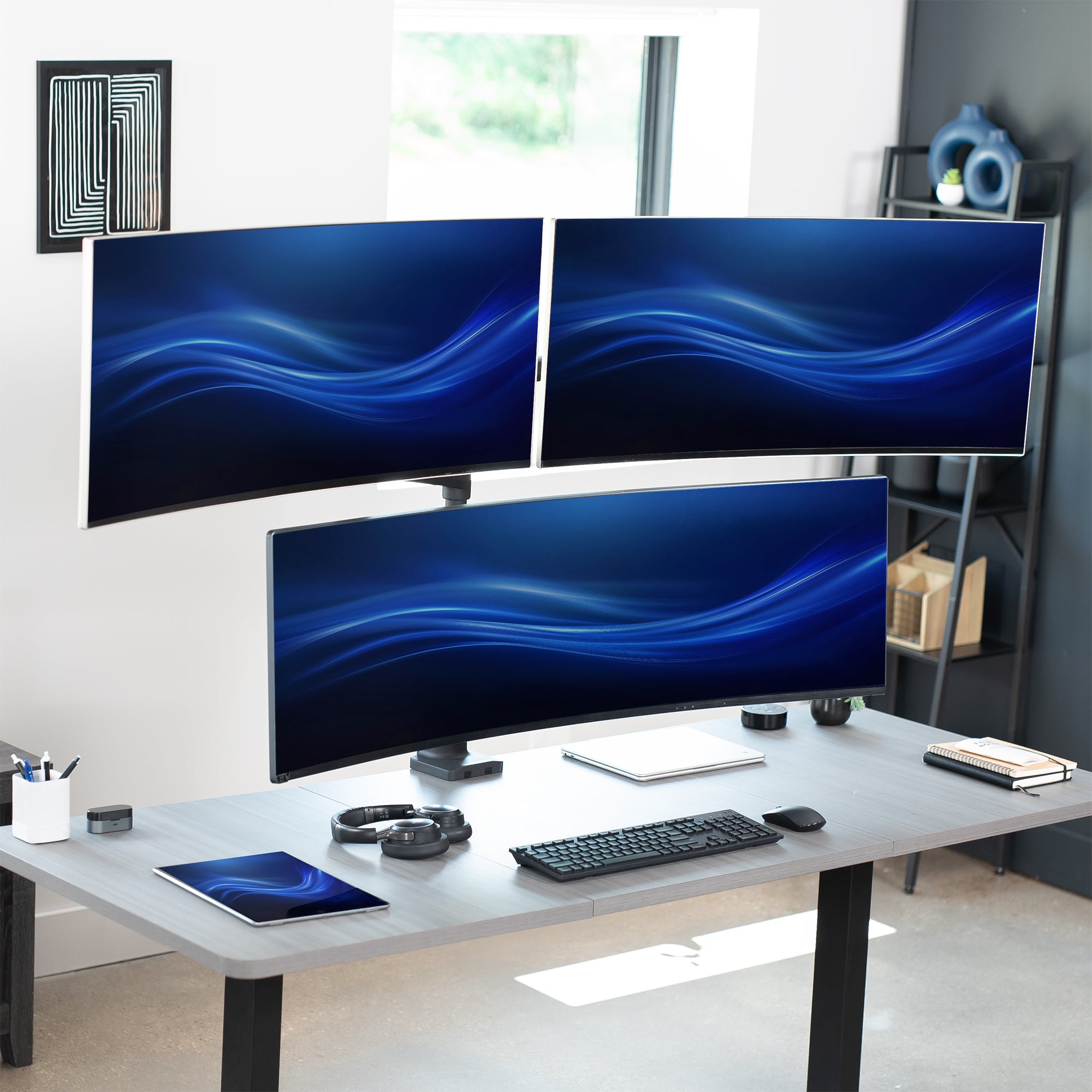 Pneumatic Arm Triple Ultrawide Monitor Extra Tall Desk Mount