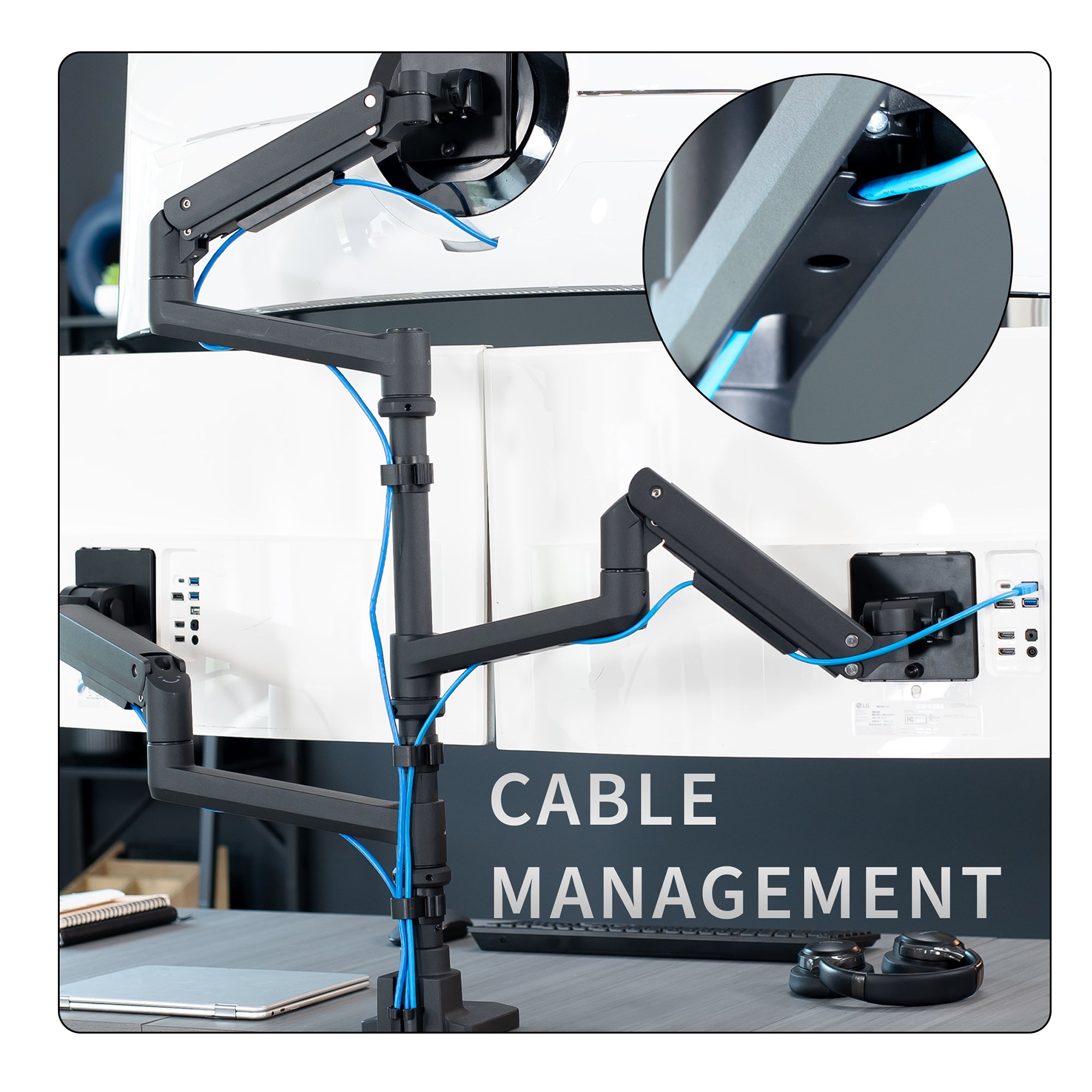 Pneumatic Arm Triple Ultrawide Monitor Extra Tall Desk Mount