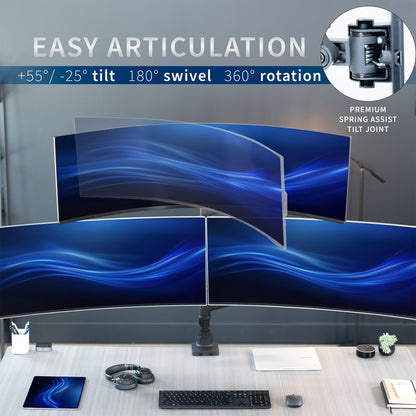 Pneumatic Arm Triple Ultrawide Monitor Extra Tall Desk Mount