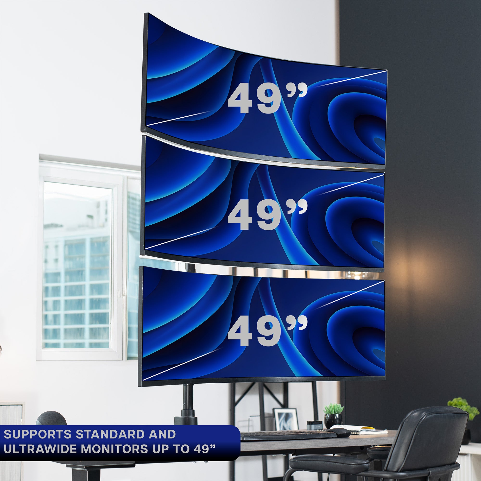 Triple Ultrawide Vertical Monitor Extra Tall Desk Mount - Thumbnail 4