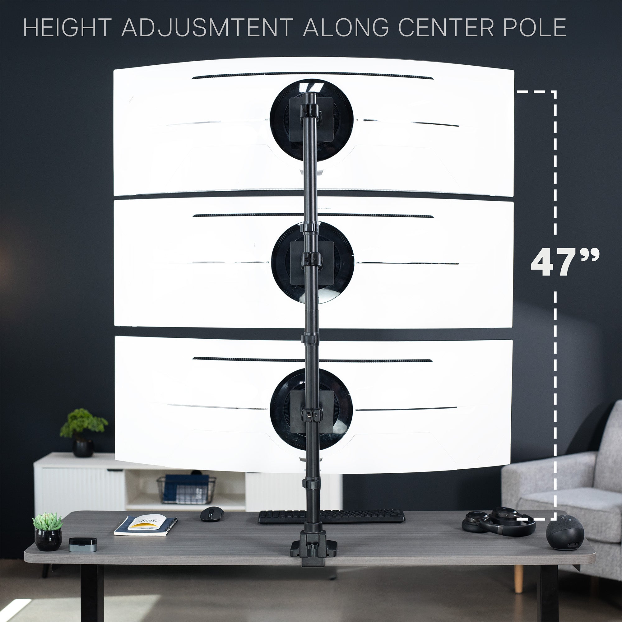 Triple Ultrawide Vertical Monitor Extra Tall Desk Mount - Thumbnail 5
