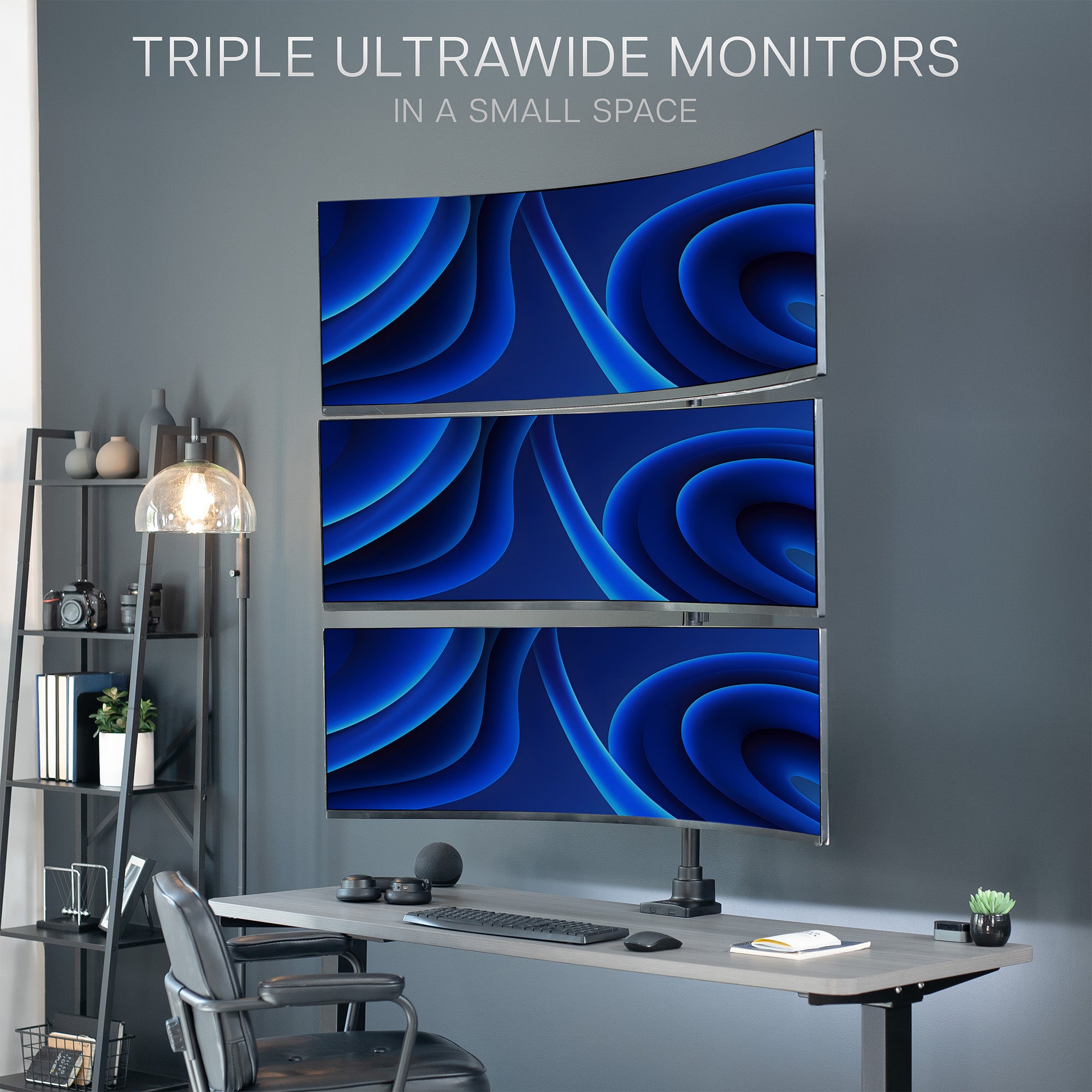Triple Ultrawide Vertical Monitor Extra Tall Desk Mount - Thumbnail 2